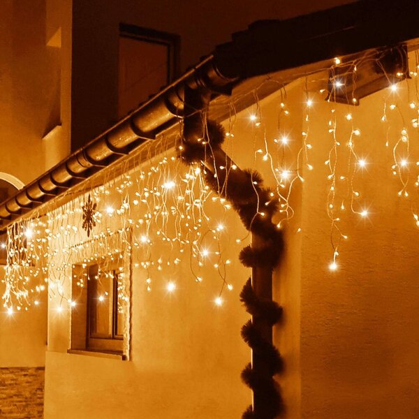 LED světelný závěs Rampouchy - 24m, 500LED, časovač, IP44, duální bílá + záblesky