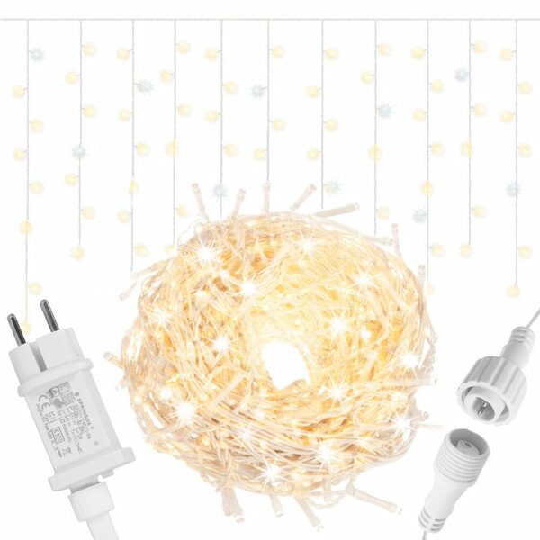 LED světelný závěs Rampouchy - 24m, 500LED, časovač, IP44, duální bílá + záblesky