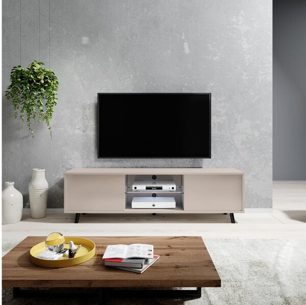 TV skříňka/stolek Leiros (s osvětlením) (sivobéžová + černá)