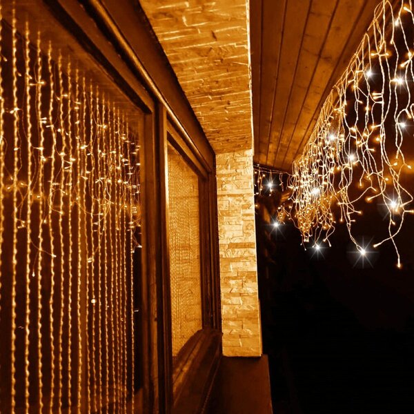 LED světelný závěs Rampouchy - 24m, 500LED, časovač, IP44, duální bílá + záblesky