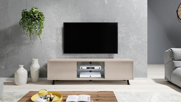 TV skříňka/stolek Leiros (s osvětlením) (sivobéžová + černá)