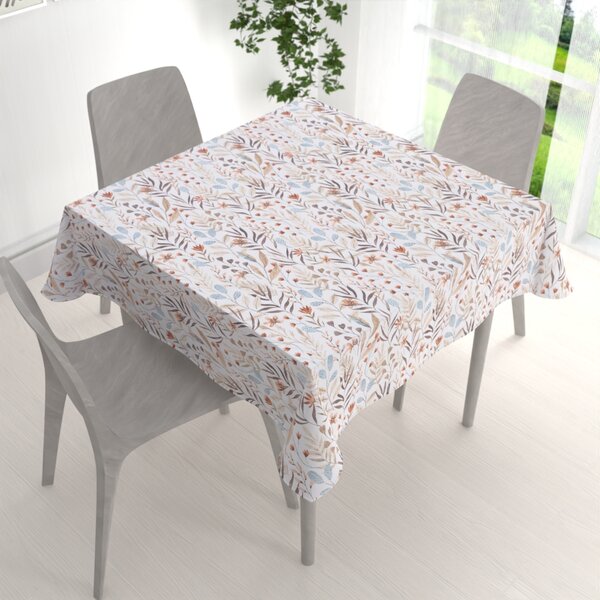 Biante Dekorační čtvercový ubrus Leona LN-163 Podzimní větvičky na bílém 130x130 cm