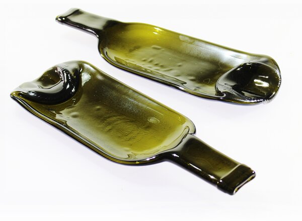 BDK-GLASS Servírovací tác z lehané skleněné láhve - olivová