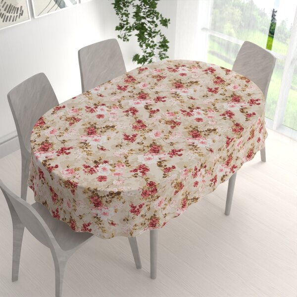 Biante Dekorační oválný ubrus Leona LN-167 Plané růže na béžovém 50x100 cm