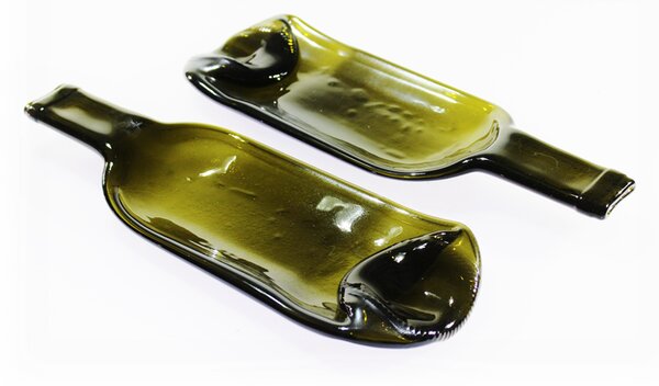BDK-GLASS Servírovací tác z lehané skleněné láhve - olivová