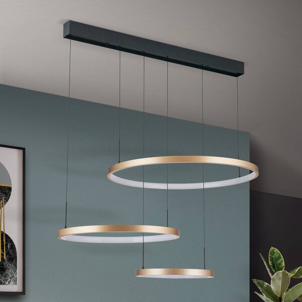ORION LED závěsné světlo Sphere, tři zdroje, černá/zlatá, stmívatelný, Černá, Obývací pokoj / jídelna, kov, Moderní