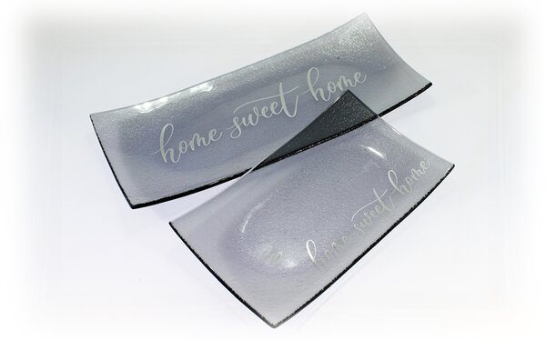 BDK-GLASS Šedá skleněná mísa HOME SWEET HOME Rozměr: 30x18cm