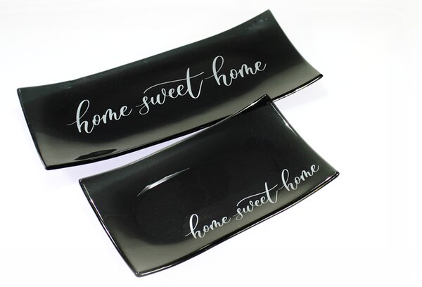 BDK-GLASS Tmavě šedá skleněná mísa HOME SWEET HOME Rozměr: 30x18cm