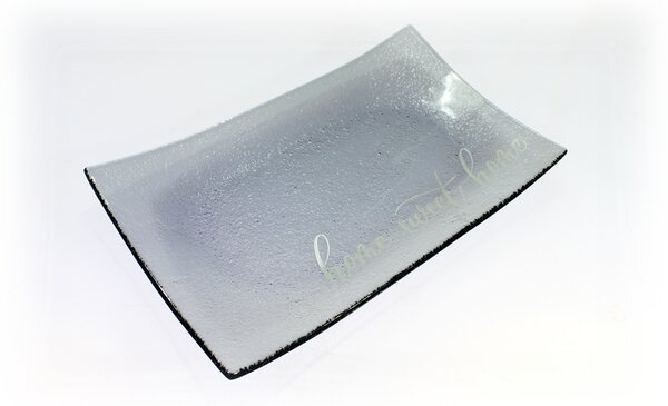 BDK-GLASS Šedá skleněná mísa HOME SWEET HOME Rozměr: 30x18cm