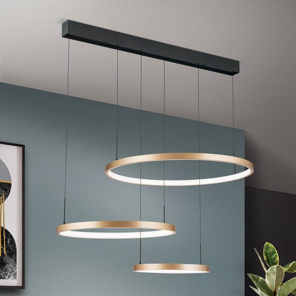 ORION LED závěsné světlo Sphere, tři zdroje, černá/zlatá, stmívatelný, Černá, Obývací pokoj / jídelna, kov, Moderní
