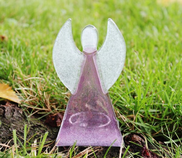 BDK-GLASS Skleněný svícen anděl 12cm - růžový