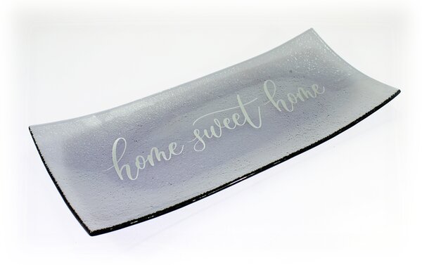 BDK-GLASS Šedá skleněná mísa HOME SWEET HOME Rozměr: 30x18cm