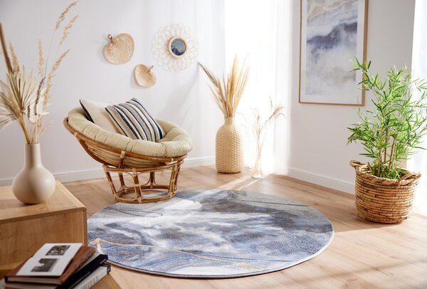 Kulatý koberec Ragolle Argentum 63529 2626 Abstraktní modrý krémový Rozměr: průměr 160 cm