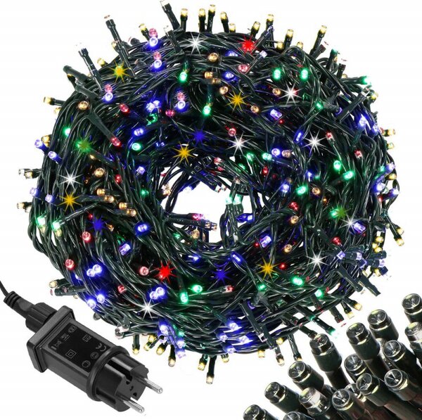 LED světelný řetěz - 17,5m, 300LED, IP44, multicolor + záblesky