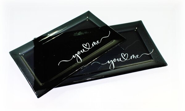 BDK-GLASS Tmavě šedý tác You and Me Rozměr: 32,5x17,6cm