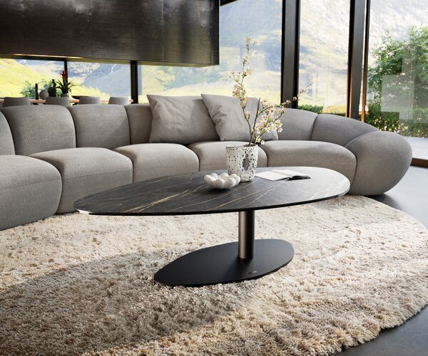 DELIFE Konferenční stolek Edge organický 140x76 cm keramika Laminam® Noir Desir hnědá Vibany kov černá