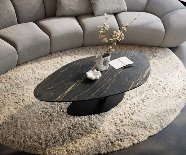 DELIFE Konferenční stolek Edge organický 140x76 cm keramika Laminam® Noir Desir hnědá Vibany kov černá