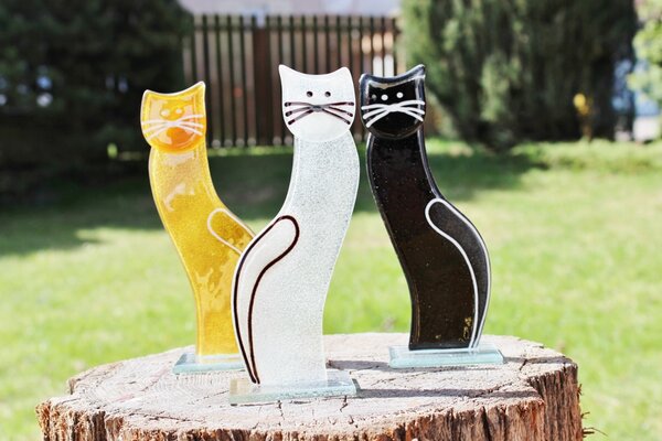 BDK-GLASS Skleněná dekorativní kočka "F" - bílá