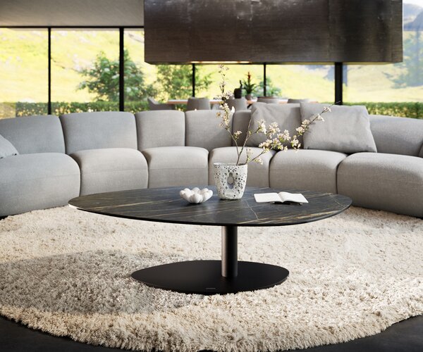 DELIFE Konferenční stolek Edge organický 140x76 cm keramika Laminam® Noir Desir hnědá Vibany kov černá