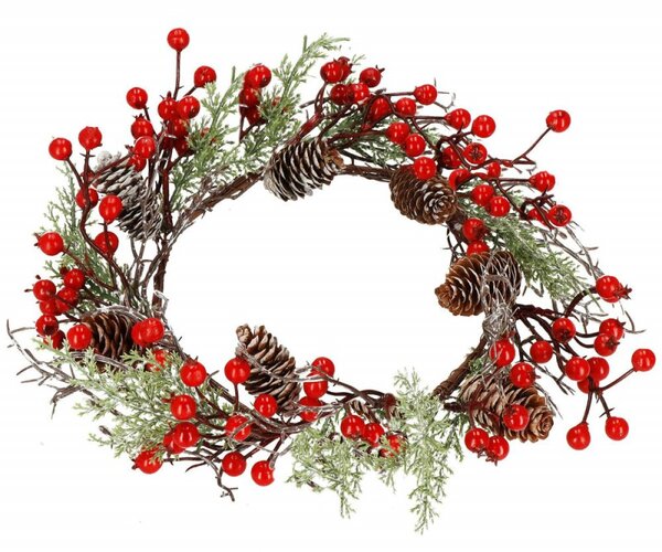 Adventní věnec s jeřabinami 37cm, vánoční dekorace