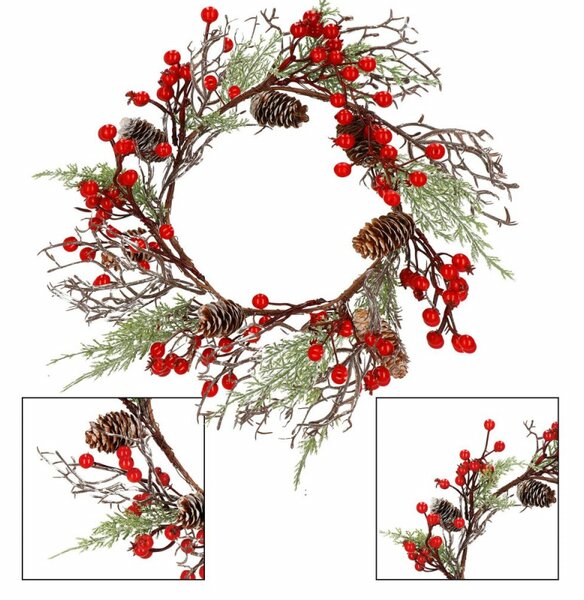 Adventní věnec s jeřabinami 37cm, vánoční dekorace