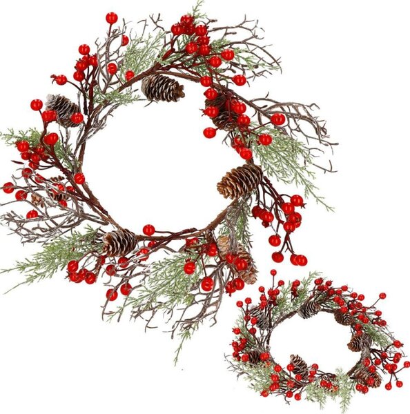 Adventní věnec s jeřabinami 37cm, vánoční dekorace