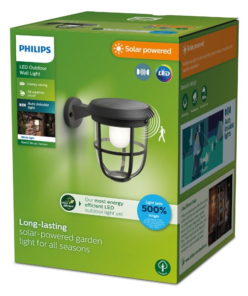 Radii UltraEfficient solární venkovní nástěnné LED svítidlo 1,3W 250lm 3000K IP44, černé