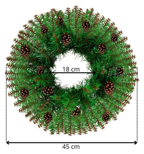 Adventní věnec extra hustý se šiškami 45cm, vánoční dekorace