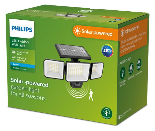 Nysil solární bezpečnostní nástěnné LED svítidlo se senzorem 8,7W lm 5000K IP65, černé