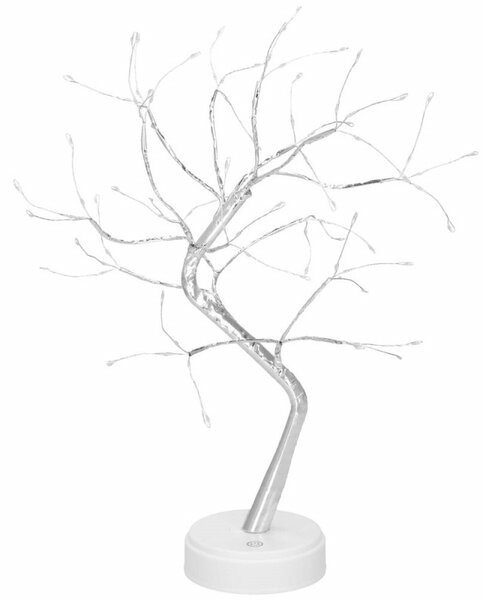 LED Bonsai stříbrná - 45cm, 90LED, 2 funkce, USB, 3xAA, IP20, studená bílá