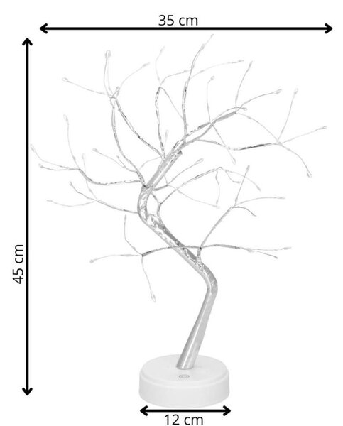 LED Bonsai stříbrná - 45cm, 90LED, 2 funkce, USB, 3xAA, IP20, studená bílá