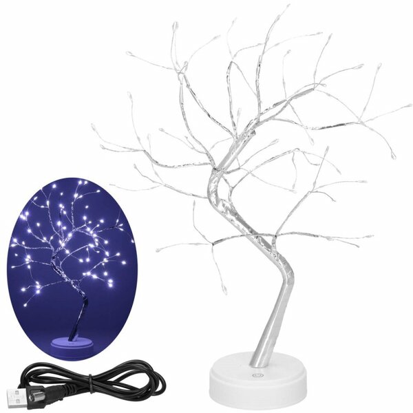 LED Bonsai stříbrná - 45cm, 90LED, 2 funkce, USB, 3xAA, IP20, studená bílá