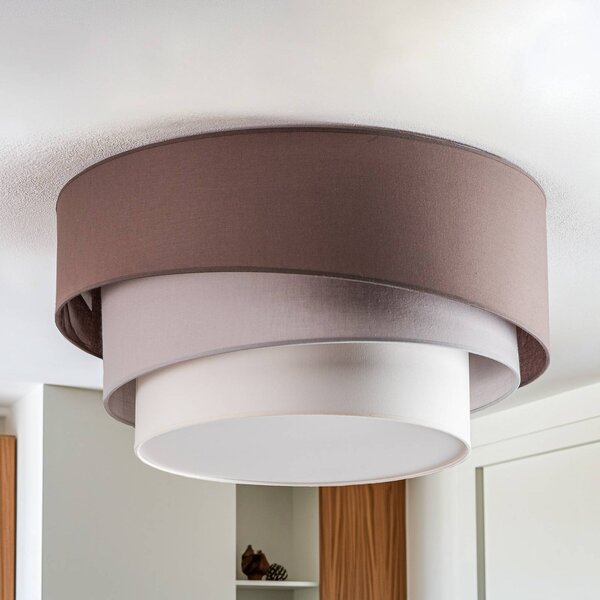 Euluna Trio Max přikrývka, Ø60cm, cappuccino/ecru/šedá, stmívatelný, Hnědá / rez, Obývací pokoj / jídelna, Textil / tkanina / hedvábí, Moderní