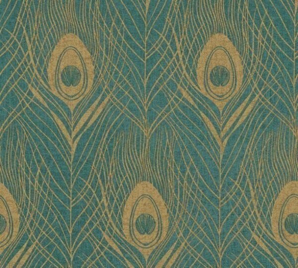 A.S. Création | Vliesová tapeta na zeď Absolutly Chic 36971-4 | 0,53 x 10,05 m | modrá, zelená, zlatá, metalická