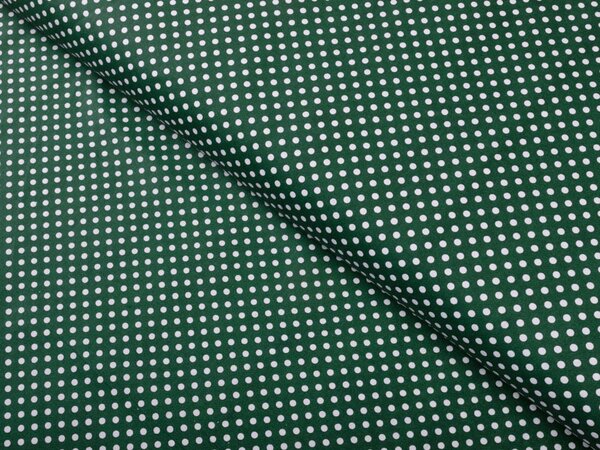 Bavlněná látka/plátno Sandra SA-337 Bílé puntíky na tmavě zeleném - šířka 140 cm