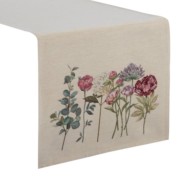 GOBELÍNOVÝ BĚHOUN NA STŮL NATUR 45X140 CM KVĚTY