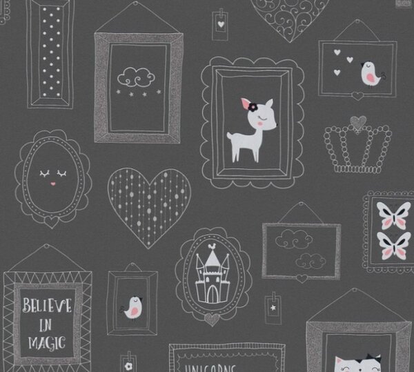 A.S. Création | Vliesová tapeta na zeď Boys & Girls 36991-3 | 0,53 x 10,05 m | šedá, metalická, růžová, černá