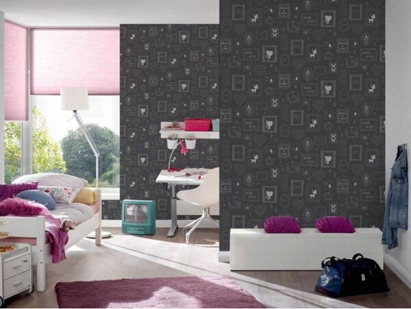A.S. Création | Vliesová tapeta na zeď Boys & Girls 36991-3 | 0,53 x 10,05 m | šedá, metalická, růžová, černá