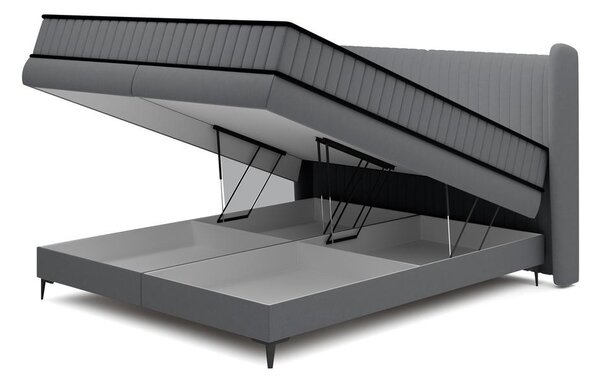 Manželská kontinentální postel 140 cm Dalmo 140 (s roštem) (s úl. prostorem) (šedočerná světlejší + černá)