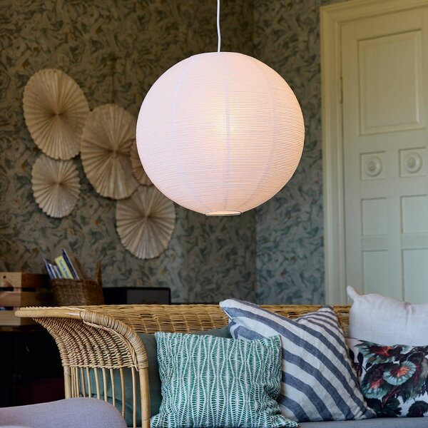 PR Home Závěsné světlo Haru, bílé, Ø 50 cm, papír, E27, kabel bílý, stmívatelný, Bílá / opál, Obývací pokoj / jídelna, Papír / lunolit / lunopal, Koule