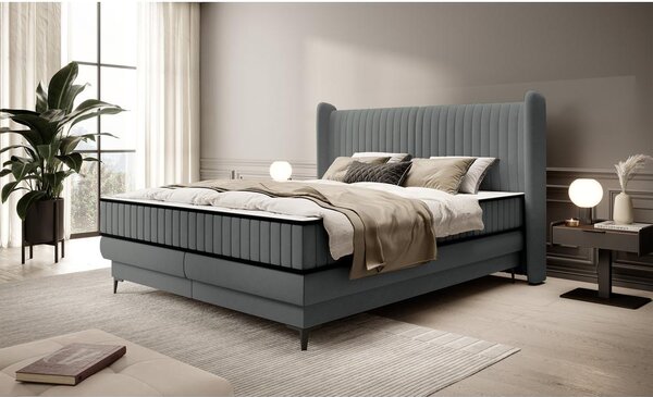 Manželská kontinentální postel 140 cm Dalmo 140 (s roštem) (s úl. prostorem) (šedočerná světlejší + černá)