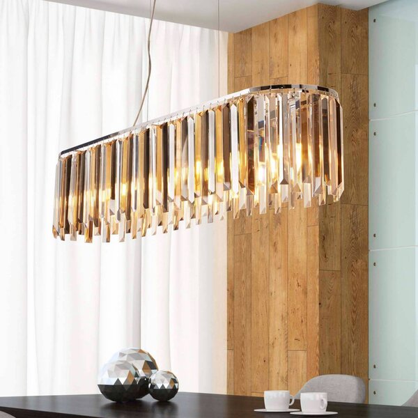 Searchlight Závěsné světlo Clarissa křišťálové hranoly, 100 cm, stmívatelný, Obývací pokoj / jídelna, kov