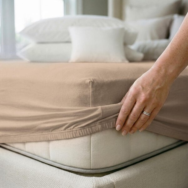 Napínací prostěradlo JERSEY ELASTIC LYCRA oříšková výška matrace do 30 cm 90 x 200 cm