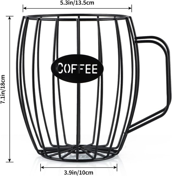 QUTTIN Organizér na kapsle na kávu, dekorativní kovový koš ve tvaru hrnku BIG COFFEE