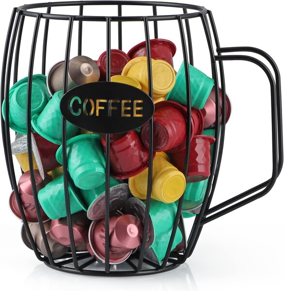 QUTTIN Organizér na kapsle na kávu, dekorativní kovový koš ve tvaru hrnku BIG COFFEE
