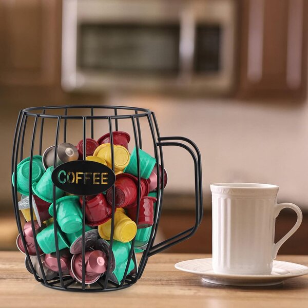 QUTTIN Organizér na kapsle na kávu, dekorativní kovový koš ve tvaru hrnku BIG COFFEE