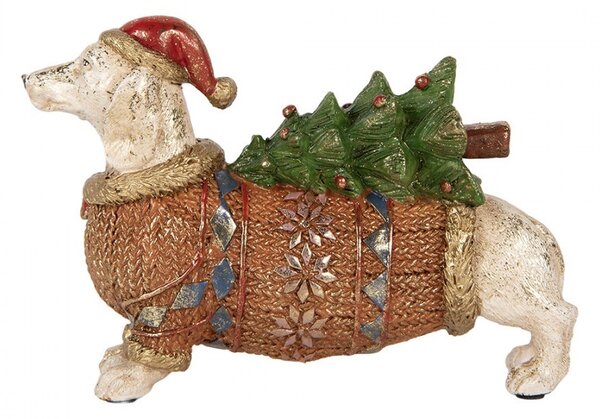 Dekorace figurka jezevčík ve světříku se stromkem - 21*6*14 cm - Clayre & Eef