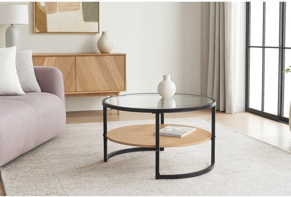 Černý/v přírodní barvě kulatý konferenční stolek v dekoru dubu ø 68 cm Zanu – Bonami Essentials