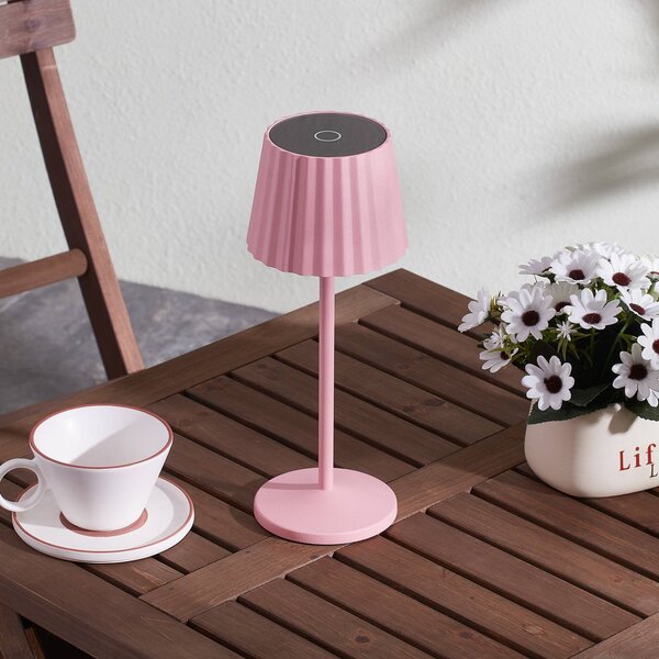 Lindby LED stolní lampa na baterie Esali, růžová, kov, IP54, stmívatelný, Fialová / růžová / barva růže, Obývací pokoj / jídelna, Hliník, Moderní