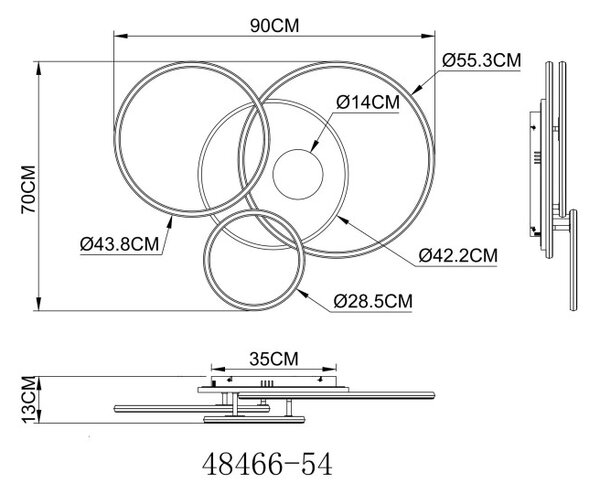 Globo 48466-54 LED přisazené stropní svítidlo INVERTINA | 54W integrovaný LED zdroj | 2256lm | 2700-6500K | dálkové ovládání | stmívač | zlatá